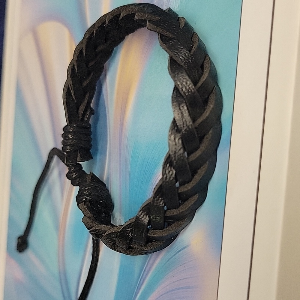 Black Leather 7" Bracelet Adjustable